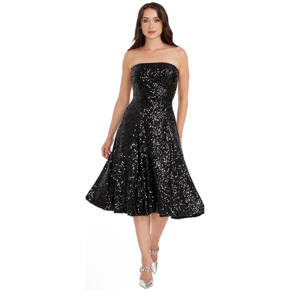 Dress the Population Dresses & Skirts - Dress The Population Ruby Jet Black Sequin Midi Dress Womens Medium DDR197-K864